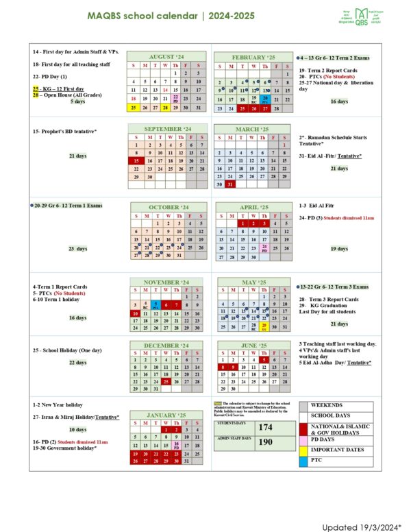 Calendar – MARTYR ASRAR AL-QABANDI BILINGUAL SCHOOL