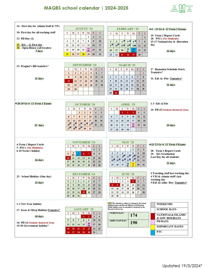 Calendar – MARTYR ASRAR AL-QABANDI BILINGUAL SCHOOL